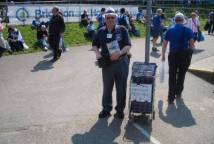 Bernie selling the programmes on the last day at Withdean 30/4/11